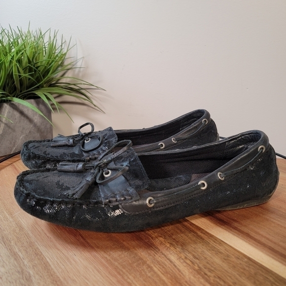 b.o.c. Black leather slip on loafers Size 11 driving shoes with tassels shimmery - Picture 5 of 17